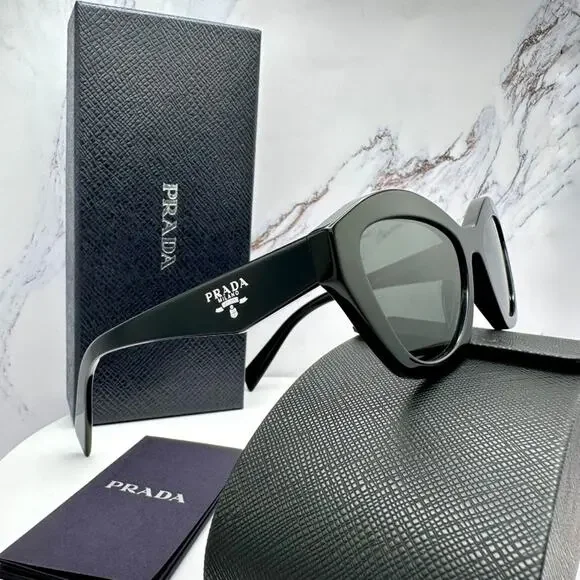 New PRADA Sunglasses Black Butterfly Cat Eye Logo Symbole Logo New - Picture 3 of 16